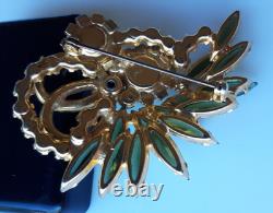 Vintage Juliana Delizza Elster D & E Green Rhinestone Flower Pin Brooch Elegant