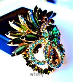 Vintage Juliana Delizza Elster D & E Green Rhinestone Flower Pin Brooch Elegant