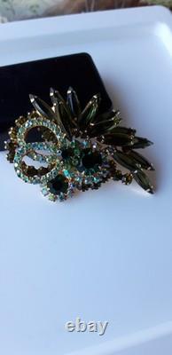Vintage Juliana Delizza Elster D & E Green Rhinestone Flower Pin Brooch Elegant
