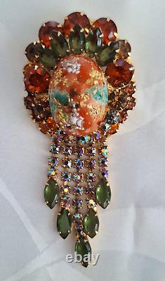 Vintage Juliana Easter Egg Multicolor Rhinestone Pendant Brooch DeLizza & Elster