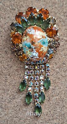 Vintage Juliana Easter Egg Multicolor Rhinestone Pendant Brooch DeLizza & Elster