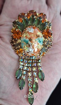 Vintage Juliana Easter Egg Multicolor Rhinestone Pendant Brooch DeLizza & Elster