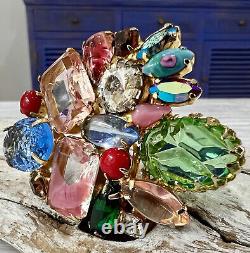 Vintage Juliana Glass Cabochons Rhinestones Multicolored Cluster Brooch Pin #12