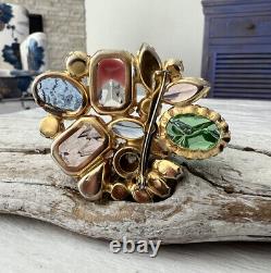 Vintage Juliana Glass Cabochons Rhinestones Multicolored Cluster Brooch Pin #12