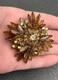 Vintage Juliana Gold Tone Faux Amber AB Rhinestone Starburst Flower Brooch Pin