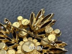 Vintage Juliana Gold Tone Faux Amber AB Rhinestone Starburst Flower Brooch Pin