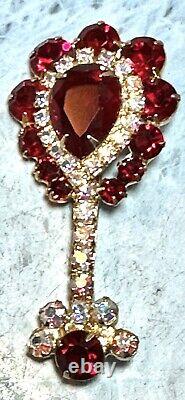 Vintage Juliana Gold Tone Red / AB Glass Rhinestone Mandolin Brooch/Pin