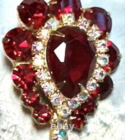 Vintage Juliana Gold Tone Red / AB Glass Rhinestone Mandolin Brooch/Pin