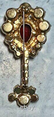 Vintage Juliana Gold Tone Red / AB Glass Rhinestone Mandolin Brooch/Pin