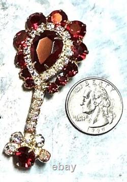 Vintage Juliana Gold Tone Red / AB Glass Rhinestone Mandolin Brooch/Pin