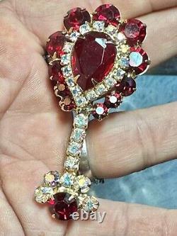 Vintage Juliana Gold Tone Red / AB Glass Rhinestone Mandolin Brooch/Pin