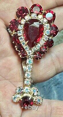 Vintage Juliana Gold Tone Red / AB Glass Rhinestone Mandolin Brooch/Pin