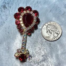 Vintage Juliana Gold Tone Red / AB Glass Rhinestone Mandolin Brooch/Pin