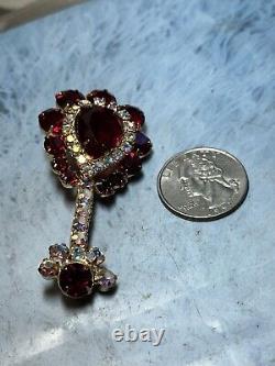 Vintage Juliana Gold Tone Red / AB Glass Rhinestone Mandolin Brooch/Pin