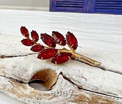 Vintage Juliana Gold Tone Red Rhinestone Spray Leaves Tree Branch Brooch Pin #46