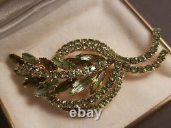 Vintage Juliana Green & Ab Green Rhinestone Leaf Brooch Very Scarce