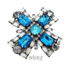 Vintage Juliana Inverted White Givre Aquamarine Rhinestone Maltese Cross Brooch