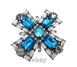 Vintage Juliana Inverted White Givre Aquamarine Rhinestone Maltese Cross Brooch