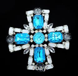 Vintage Juliana Inverted White Givre Aquamarine Rhinestone Maltese Cross Brooch