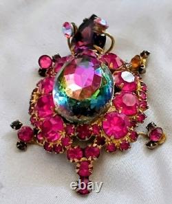 Vintage Juliana Jewelry Pink Watermelon Rhinestone Turtle Pin Brooch