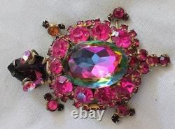 Vintage Juliana Jewelry Pink Watermelon Rhinestone Turtle Pin Brooch