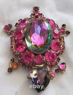 Vintage Juliana Jewelry Pink Watermelon Rhinestone Turtle Pin Brooch