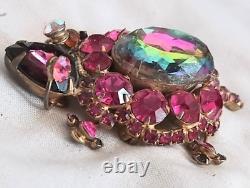 Vintage Juliana Jewelry Pink Watermelon Rhinestone Turtle Pin Brooch