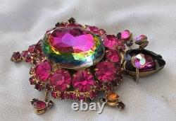 Vintage Juliana Jewelry Pink Watermelon Rhinestone Turtle Pin Brooch
