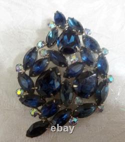 Vintage Juliana Large Blue Aurora Borealis Rhinestone Brooch Pin