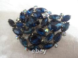 Vintage Juliana Large Blue Aurora Borealis Rhinestone Brooch Pin