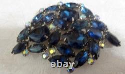 Vintage Juliana Large Blue Aurora Borealis Rhinestone Brooch Pin