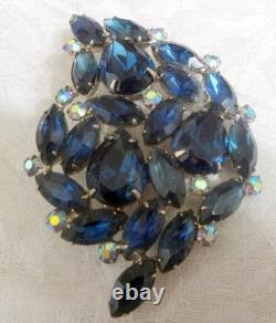 Vintage Juliana Large Blue Aurora Borealis Rhinestone Brooch Pin