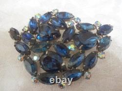 Vintage Juliana Large Blue Aurora Borealis Rhinestone Brooch Pin