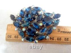 Vintage Juliana Large Blue Aurora Borealis Rhinestone Brooch Pin