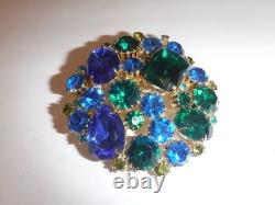 Vintage Juliana Like Large Blue & Green Glass Rhinestone Brooch
