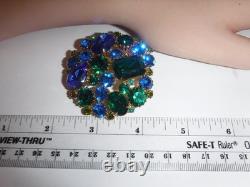 Vintage Juliana Like Large Blue & Green Glass Rhinestone Brooch