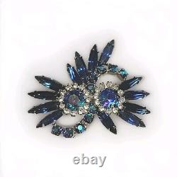 Vintage Juliana Owl Pin Brooch Blue Aurora Borealis Clear Rhinestones 2X 2 EUC