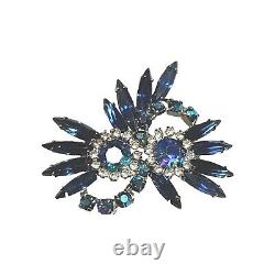 Vintage Juliana Owl Pin Brooch Blue Aurora Borealis Clear Rhinestones 2X 2 EUC