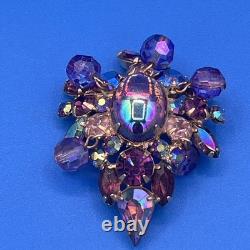 Vintage Juliana Purple Glass Rhinestone Cha Cha Gold Tone Brooch 2 Inch