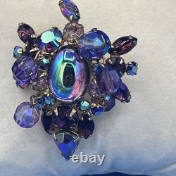 Vintage Juliana Purple Glass Rhinestone Cha Cha Gold Tone Brooch 2 Inch