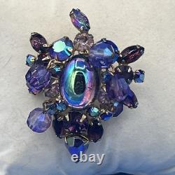 Vintage Juliana Purple Glass Rhinestone Cha Cha Gold Tone Brooch 2 Inch
