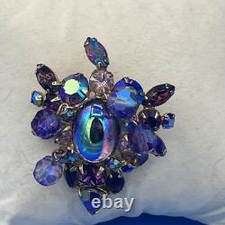 Vintage Juliana Purple Glass Rhinestone Cha Cha Gold Tone Brooch 2 Inch