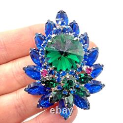 Vintage Juliana Rhinestone Pin Pendant Brooch Verified Ravioli Green Blue Glass
