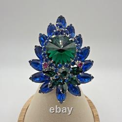 Vintage Juliana Rhinestone Pin Pendant Brooch Verified Ravioli Green Blue Glass