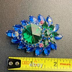 Vintage Juliana Rhinestone Pin Pendant Brooch Verified Ravioli Green Blue Glass