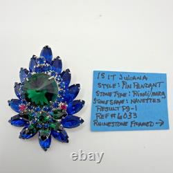 Vintage Juliana Rhinestone Pin Pendant Brooch Verified Ravioli Green Blue Glass