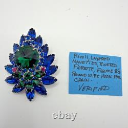 Vintage Juliana Rhinestone Pin Pendant Brooch Verified Ravioli Green Blue Glass