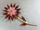 Vintage Juliana Schreiner Era Red & Pink Rhinestone Long Stemmed Flower Brooch