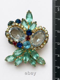 Vintage Juliana Style D&E Aqua Blue Rhinestone Brooch Open Back Navette Pin