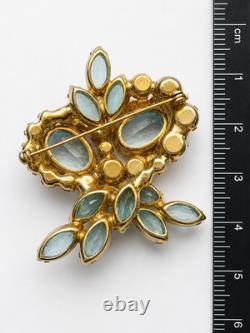 Vintage Juliana Style D&E Aqua Blue Rhinestone Brooch Open Back Navette Pin